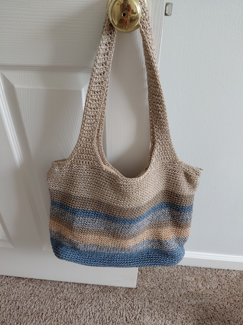 The Sak Beige, Blue & Tan Crochet Tote
